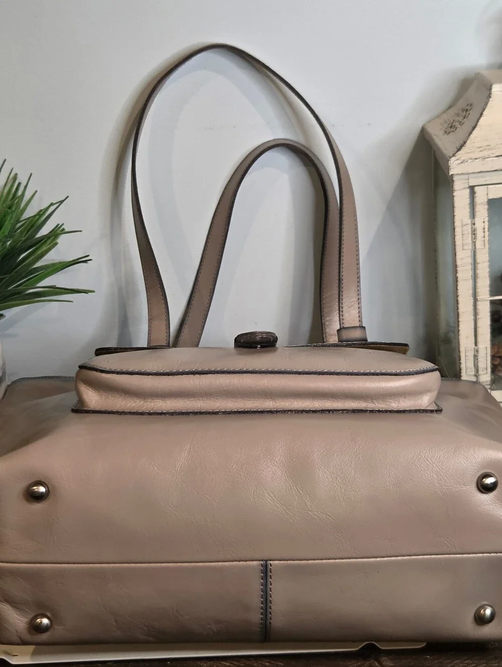 Patricia Nash Madison Leather Tote Bag Gray Stone